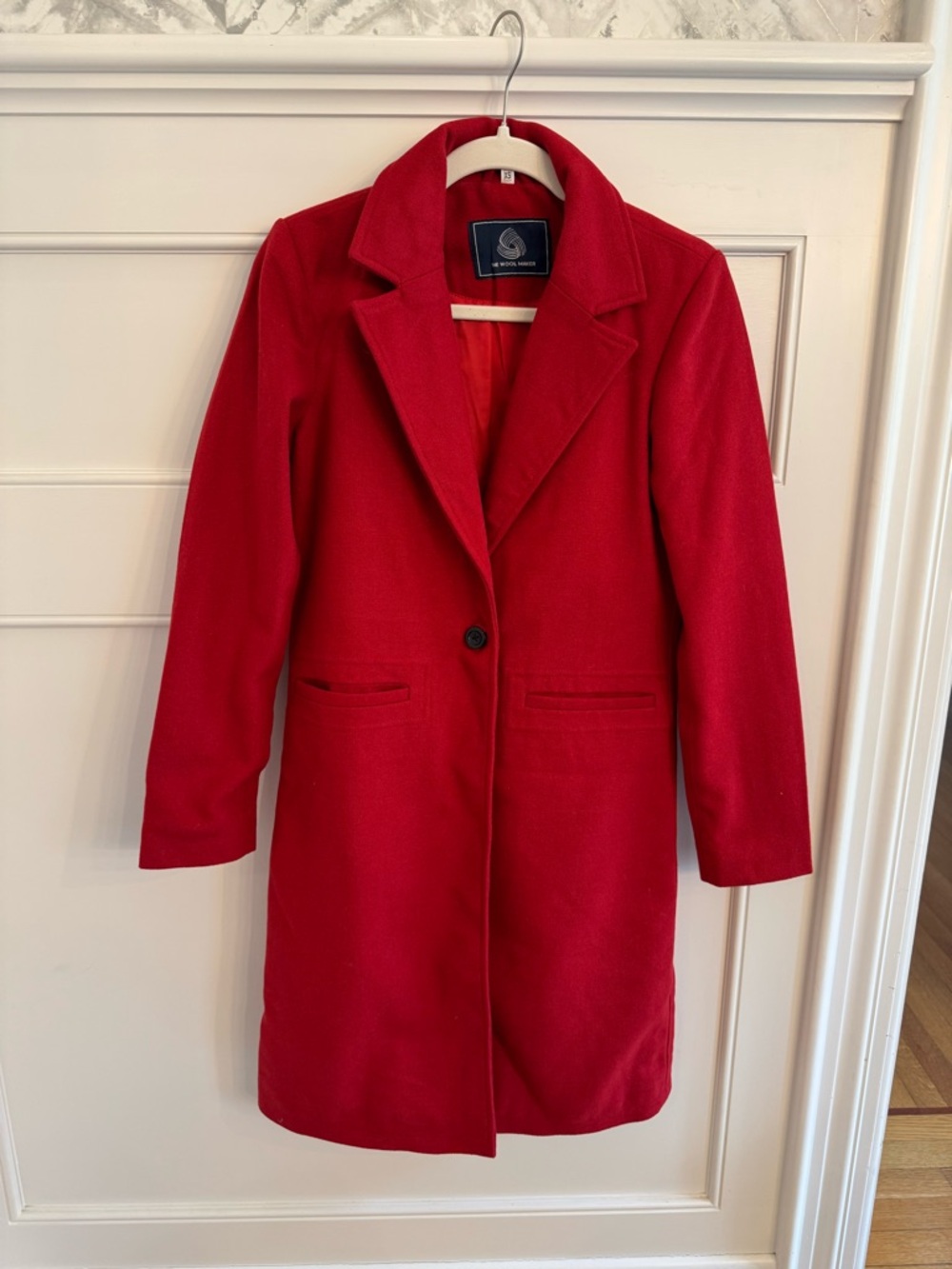 Wool-Blend Red Single-Button Women's Coat